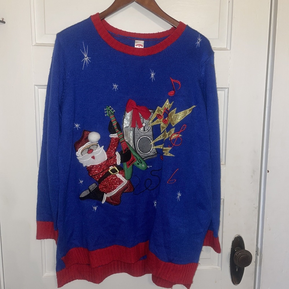 Winter Holiday‎ Sweater Santa Rockin Out Music 16W